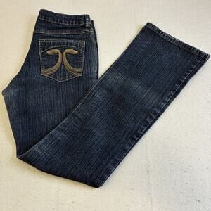 VSH Womens Juniors Jeans Size 11 Blue Denim Embroidered Pockets Wide Leg Flare